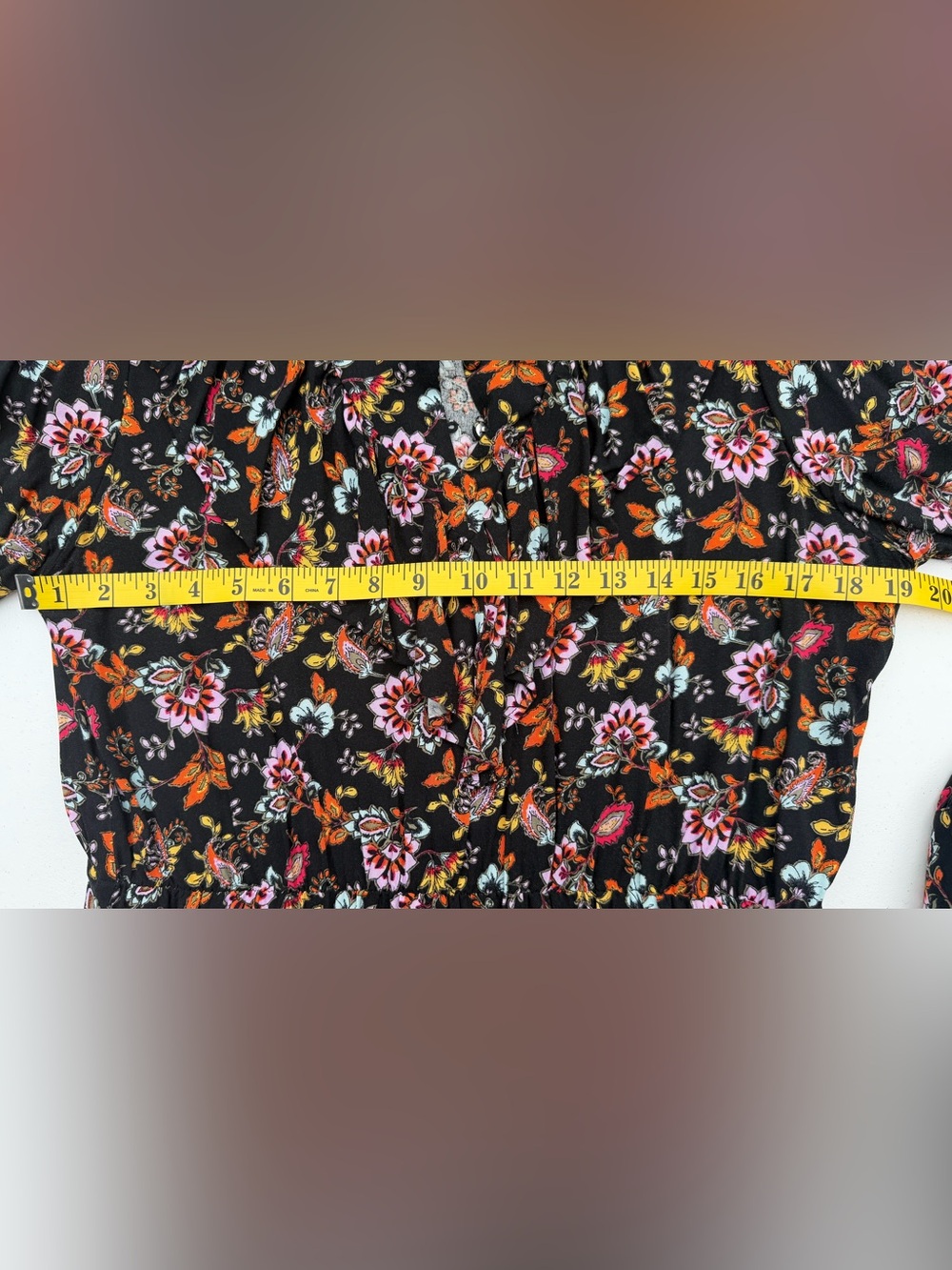 Long Sleeve Floral Ruffle Dress - Black with Pink & Orange Floral - Picture 10 of 11